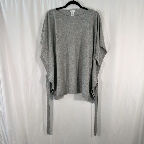J Jill Wool Blend Sweater Women's One Size Solid Grey Tie Side Slit Neck - Picture 1 of 6